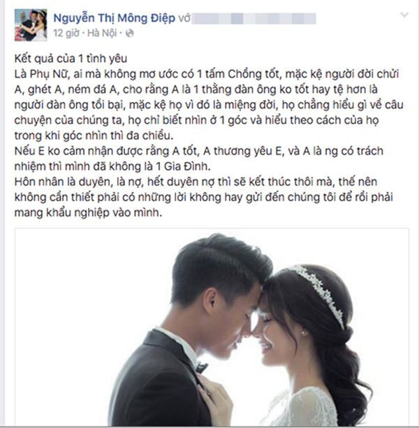 Dòng trạng thái mới nhất của Kỳ Hân trên Facebook cá nhân.