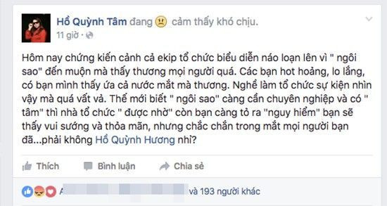 Status gây nhiều tranh cãi của chị gái Hồ Quỳnh Hương.