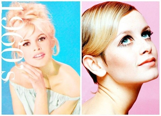 Cô đào Twiggy (phải) nổi tiếng với mái tóc bob và đôi môi màu nude từng là biểu tượng của thập niên 60