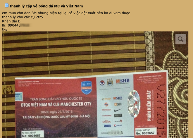 Vé chợ đen trận ĐT Việt Nam - Man City giảm ngang giá gốc
