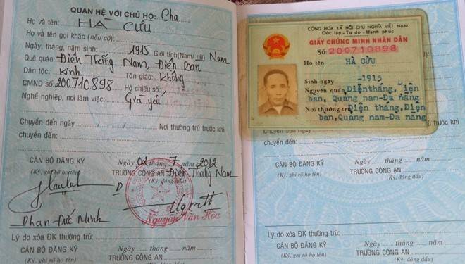 Chứng minh nhân dân ghi rõ cụ sinh năm 1915 