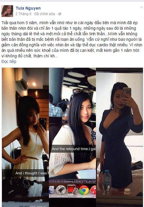 Tula Nguyễn chia sẻ nỗi ám ảnh về cân nặng trên trang cá nhân.