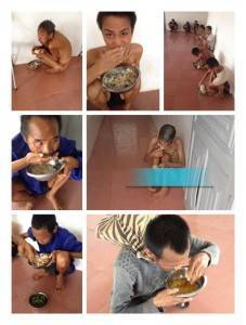 Những bệnh nhân tại TTBT phải ăn bốc trông vô cùng tội nghiệp.