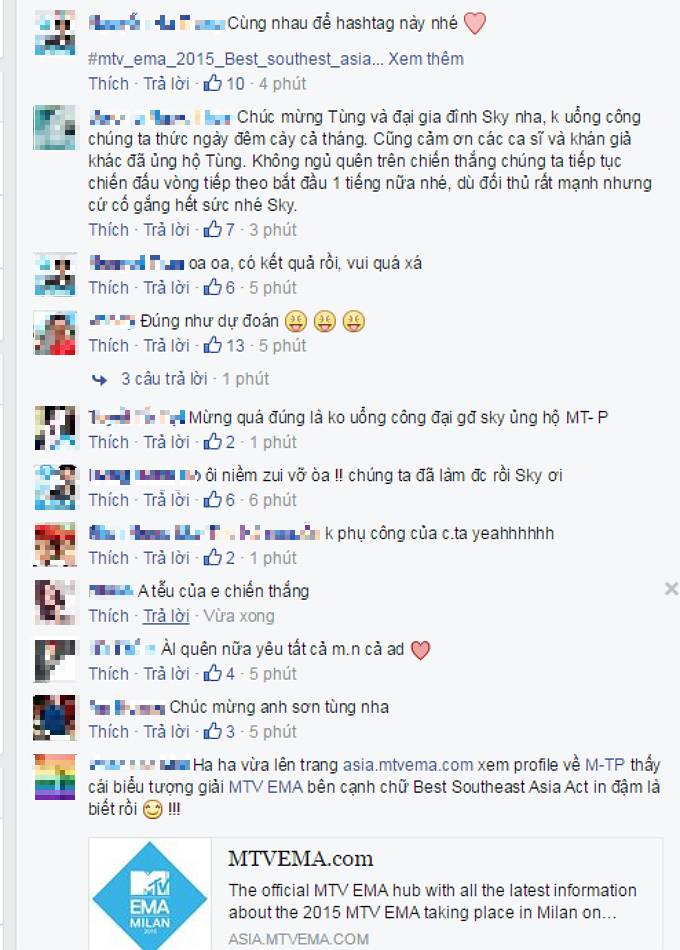 Sau khi thông tin chính thức được công bố, các fan và nhiều cư dân mạng liên tục gửi lời chúc mừng đến Sơn Tùng M-TP.