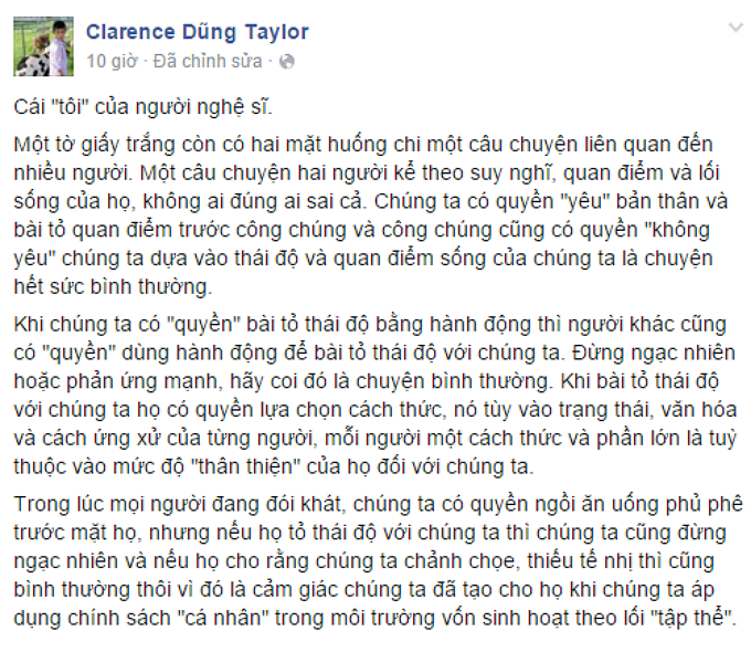 Status của bầu show Dũng Taylor.