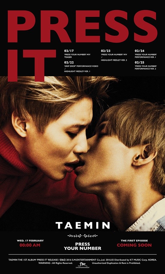 Hình bìa ấn tượng của album Press It. Taemin đang gặt hái nhiều thành công với sự trở lại mới nhất này.
