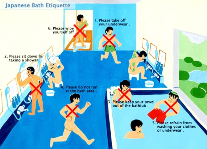 Những nguyên tắc khi sử dụng phòng tắm công cộng ở Nhật Bản. 