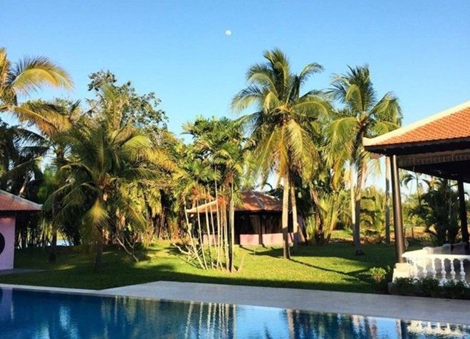 Cảnh quan xung quanh được bố trí đẹp, đầy màu xanh thiên nhiên.