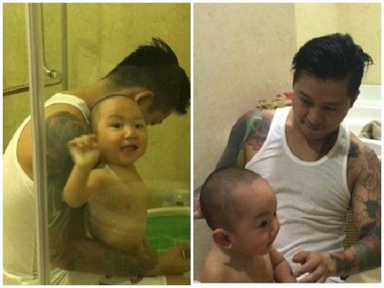 Tuấn Hưng ” khi tự tay cạo tóc và tắm cho con trai.