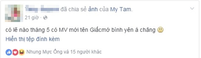 1 fan đã có ngay nhận định đó là 1 MV mới trong tháng 5 với tên gọi Giấc mơ bình yên.
