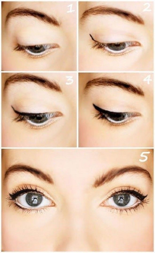 Nếu quá bận rộn, chỉ cần kẻ liner trắng mở mí mắt dưới, sau đó kẻ eyeliner từ đuôi mắt, kéo lên hết 1/3 mí mắt, thêm chút mascara thôi đã đủ rạng ngời cho các nàng rồi.