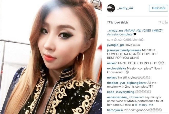 Sau MAMA 2015, Bom là người được nhắc đến nhiều nhất. Không một ai có thể nghĩ được dòng hashtag #missioncomplete của Minzy lại là một dấu hiệu buồn.