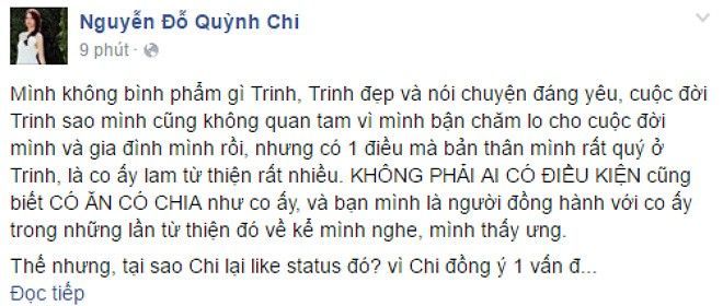 Một phần đoạn trạng thái mới đây của nữ MC.