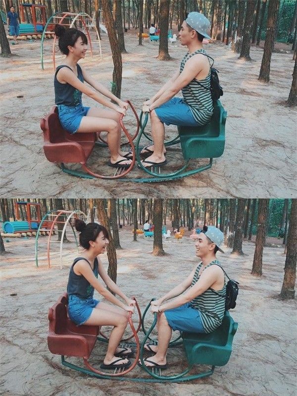 Đây là một gợi ý style mùa hè khá thú vị dành cho các couple, vẫn là tank top và short thôi nhưng hãy nhìn vào cách họ chọn lựa hoa văn và màu sắc, nếu nàng diện tông tối thì chàng chọn áo có hoa văn màu tối cùng tông khá hợp rơ.