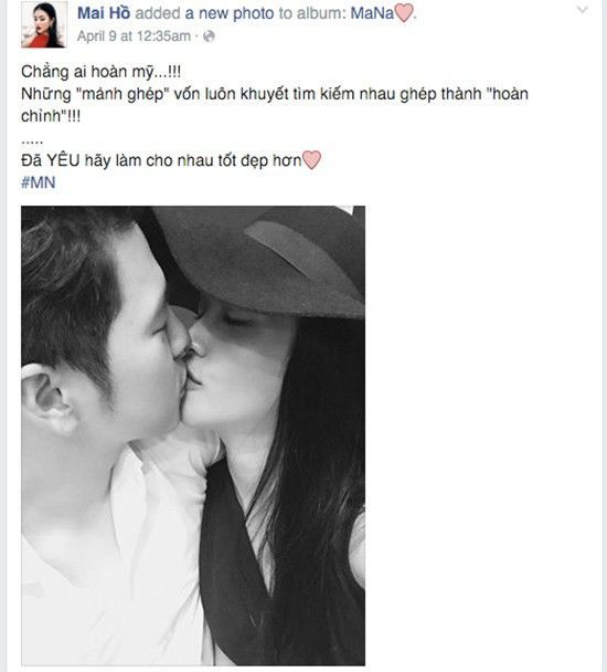 Mai Hồ khoe hình ảnh ngọt ngào bên bạn trai trên trang Facebook cá nhân.