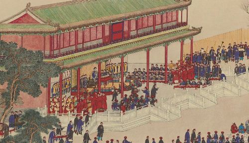 Một góc bức tranh "Tử Quang Các tứ yến đồ" thời Thanh. Ảnh: Gucn.