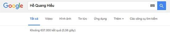 Với từ khóa tìm kiếm "Hồ Quang Hiếu" trên Google ra 637.000.