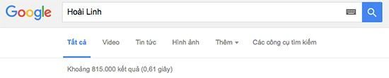 kết quả tìm kiếm trên google với từ khóa "Hoài Linh" là 815.000.