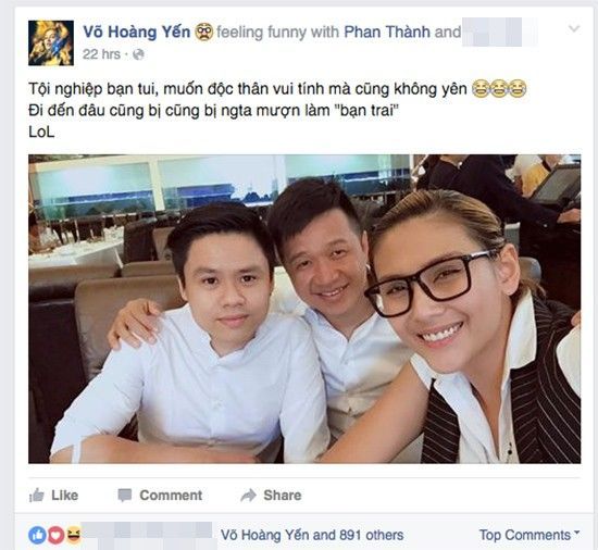 Siêu mẫu Hoàng Yến lên tiếng minh oan cho bạn thân Phan Thành. Cô khẳng định, Phan Thành vẫn đang độc thân và chưa có người mới sau khi chia tay Midu.