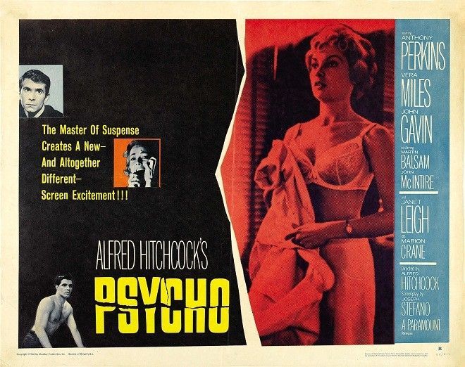 Poster Psycho, bộ phim nổi tiếng nhất của Alfred Hitchcock.