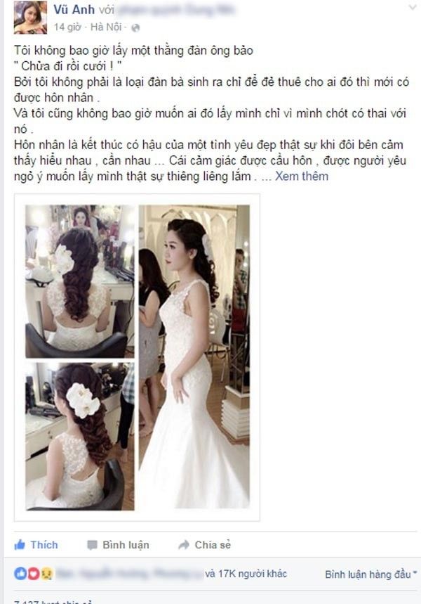 Quan điểm "đừng bao giờ cưới vì chỉ có con" gây chú ý trên mạng. Ảnh chụp màn hình.