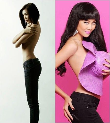 Hình ảnh hiếm hoi bán nude, khoe lưng trần của siêu mẫu Thanh Hằng.