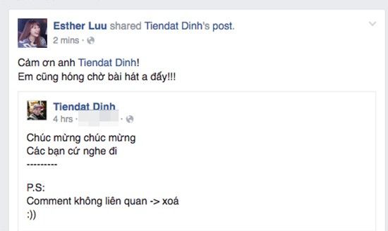 Hari Won chia sẻ lại đăng tải của Tiến Đạt càng khiến fan thích thú.