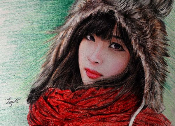 Theo Trường Minh, điều khó nhất khi vẽ một bức tranh chân dung chì màu khó nhất là phần tả da mặt.