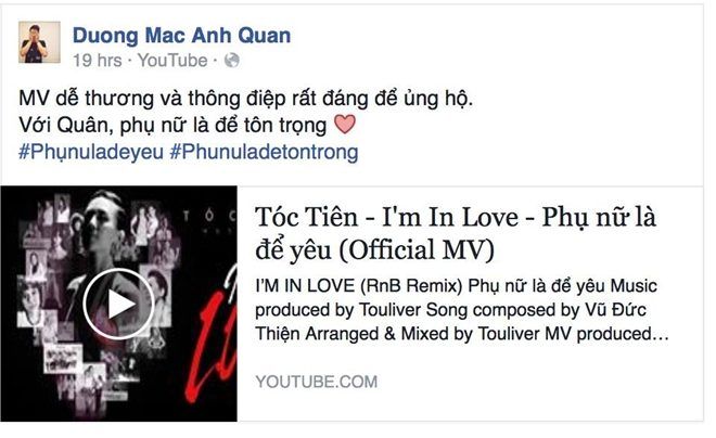 Siêu mẫu Dương Mạc Anh Quân chia sẻ quan điểm về thông điệp ý nghĩa từ Tóc Tiên.