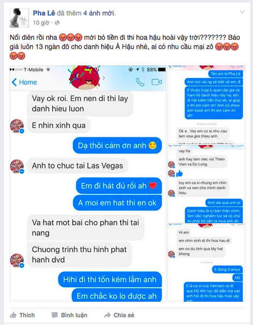 Nguyên văn chia sẻ của Pha Lê trên trang cá nhân.