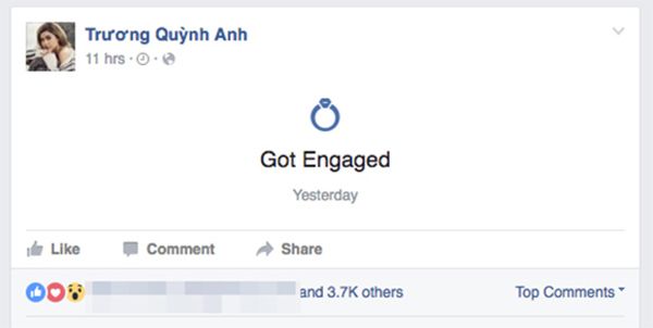 Nữ diễn viên Trương Quỳnh Anh thay đổi tình trạng quan hệ trên Facebook.