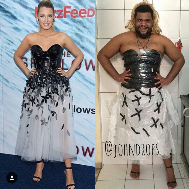 Trang phục của diễn viên Blake Lively được nhái lại bằng băng keo và mút xốp