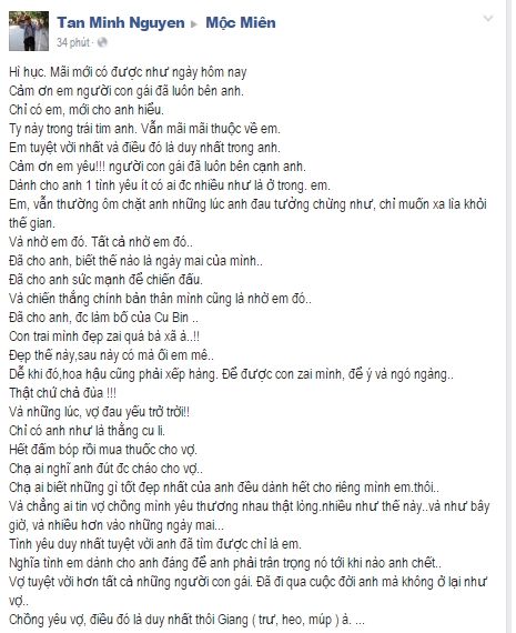 Những lời nói ngọt ngào Tân dành cho vợ tương lai