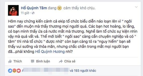 Status gây nhiều tranh cãi của chị gái Hồ Quỳnh Hương.