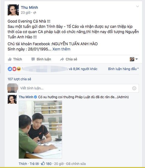 Hình ảnh người tố Thu Minh đang làm việc với công an.