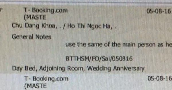 Thông tin đặt phòng của cặp đôi được hé lộ thêm.
