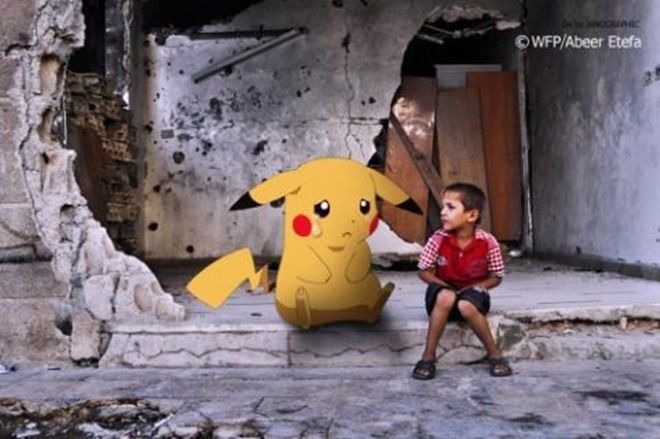 Một trong những bức ảnh thuộc dự án "Pokemon Go tại Syria" của nghệ sĩ Khaled Akil. (Ảnh: Twitter)