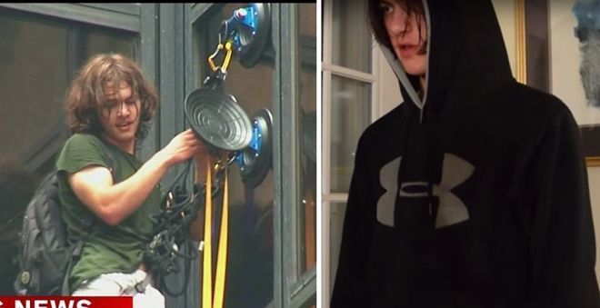 Hình ảnh thanh niên trẻ trèo lên Trump Tower.