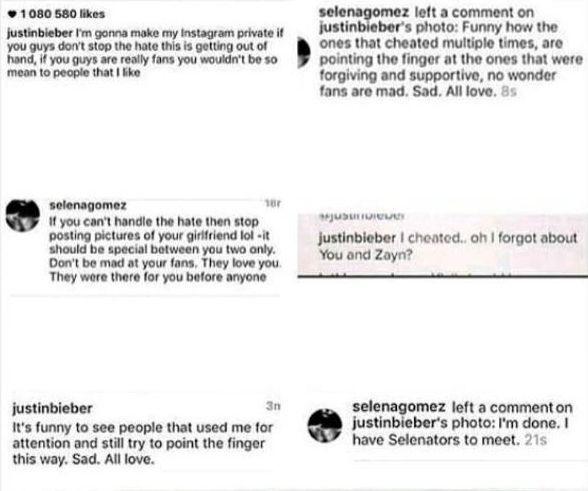 Toàn cảnh cuộc khẩu chiến của Justin và Selena trên Instagram.