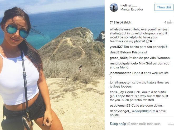 Melina khoe kỳ nghỉ tại Manta, Ecuador hồi đầu tháng 8. Ảnh: Melina Roberge.