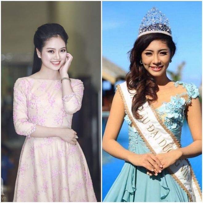 Hoa hậu các dân tộc Việt Nam Ngọc Anh (trái) và Hoa hậu Đại dương Việt Nam Đặng Thu Thảo vẫn chưa biết có "được" truyền ngôi nữa không