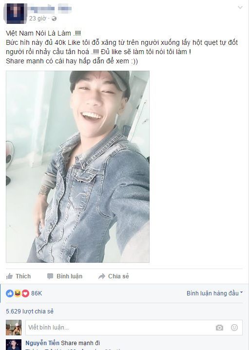 93 ngàn "like" liệu còn ý nghĩa nếu như anh này tự thiêu thành công?