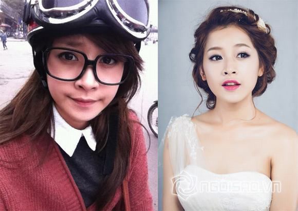 Chi Pu trông trẻ trung và giản dị với chiếc kính cận, khác với hình ảnh kiêu sa trong các sự kiện