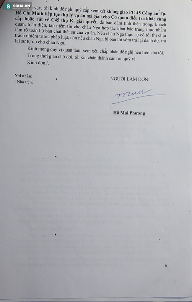 Yêu cầu thay đổi Cơ quan CSĐT hiện tại của bà Phương.