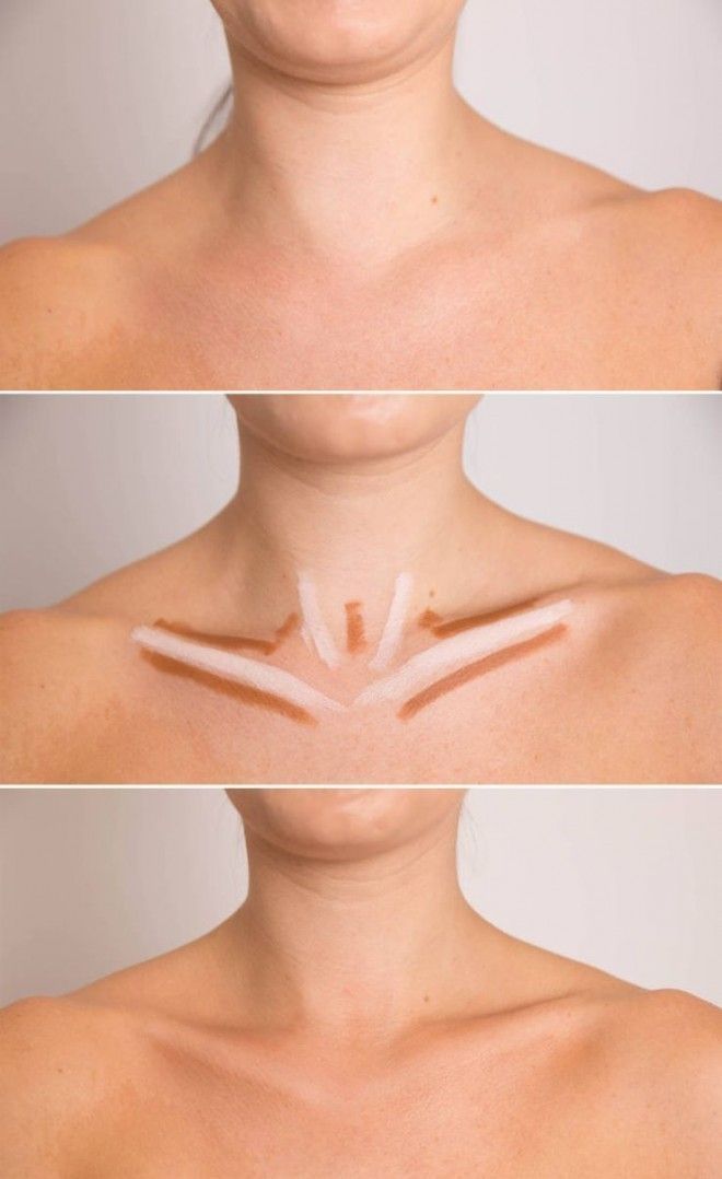 Đừng nghĩ rằng việc đánh khối xương đòn là việc không cần thiết, một chiếc đầm với kết cấu vai trần sẽ rất cần điểm nhấn nổi bật, nhất là xương quai xanh gợi cảm luôn được xem là chuẩn mực của sự tinh tế phe XX.