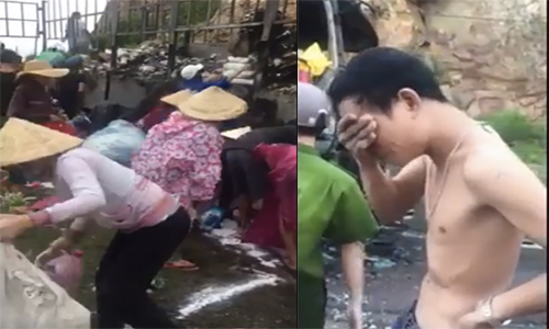 Người tài xế trong vụ cháy xe hàng ở Bình Định đã bất khóc vì bất lực trước cảnh mình bị gặp nạn nhưng người dân không những không giúp đỡ mà còn ra "hôi của"