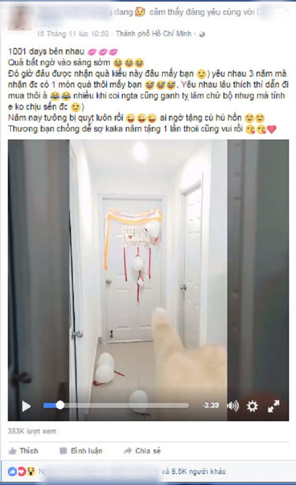 Người chồng đã rất kỳ công chuẩn bị cho ngày kỷ niệm 1001 ngày yêu với vợ.