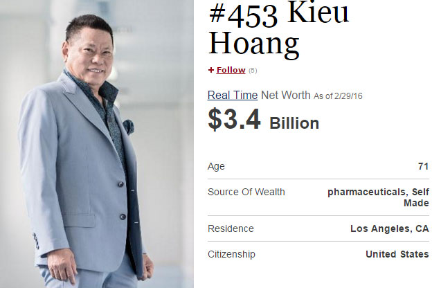 Ông lọt top 500 người giàu nhất thế giới.