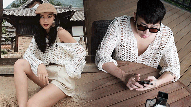 Diện cùng một mẫu áo, trong khi Châu Bùi kín đáo thì Hoàng Ku lại phong phanh Ảnh 2