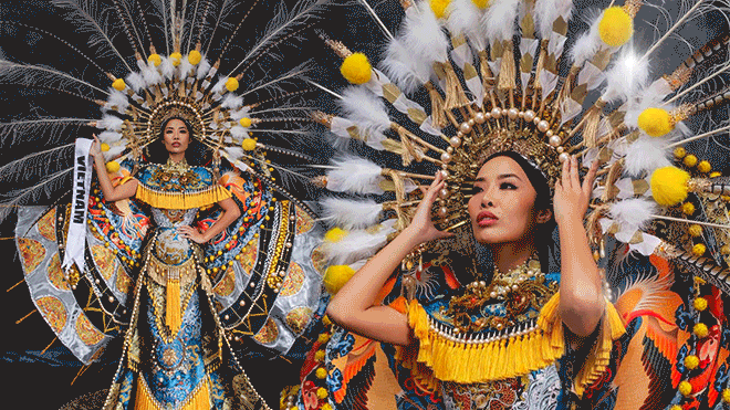 Quốc phục nặng 40 kg của tiếp viên hàng không người Việt thi nhan sắc quốc tế Ảnh 2